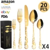 Cross-border Amazon-patterned stainless steel tableware, knives, forks and spoons 20/40 pieces set, hotel Western cuisine steak knives, forks and spoons Specification image